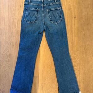 MOTHER Women's The Hustler Ankle Fray Boot Cut Jeans in Deep Blue